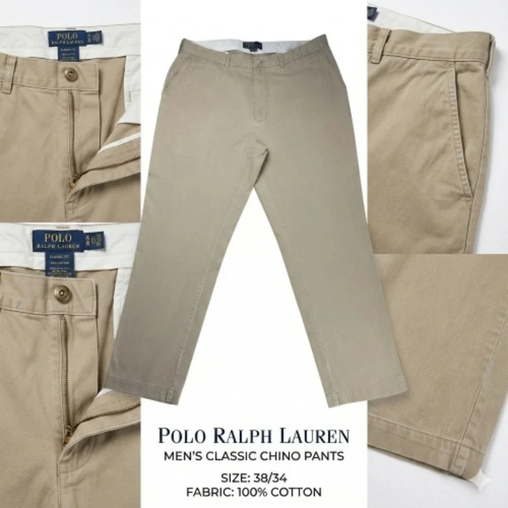 Polo Ralph‎ Lauren Men's Classic Chino Pants 100% Cotton Khaki 38/34